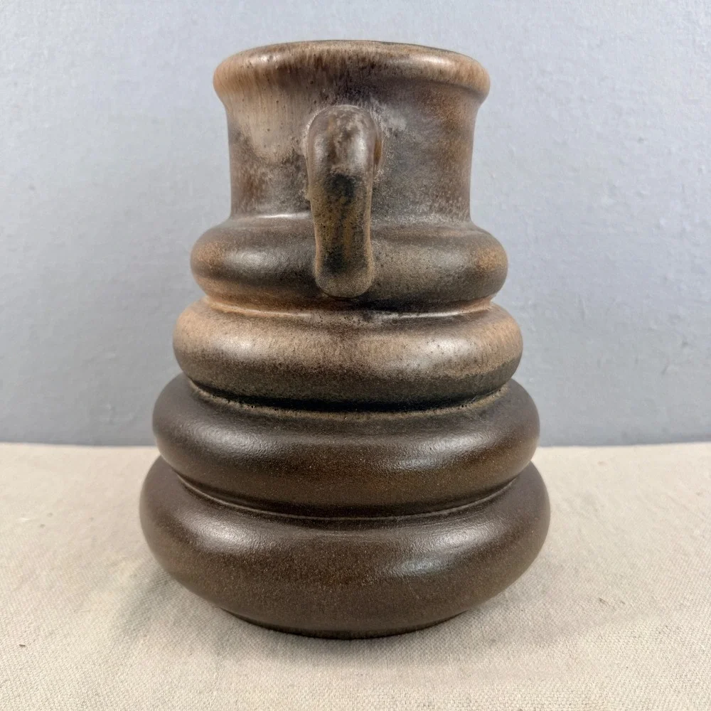 Vintage West German Pottery Vase Beehive Shape Brown Fat Lava Glaze 8